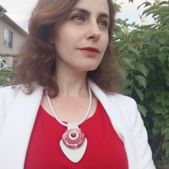 Pendant necklace in Boho style leather imitation handmade with gemstones - Picture 4 of 5